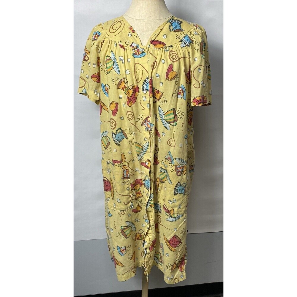 Vintage Copacabana Pearl Snap Up House Nightwear Dressing Gown Sz S   2 Pockets